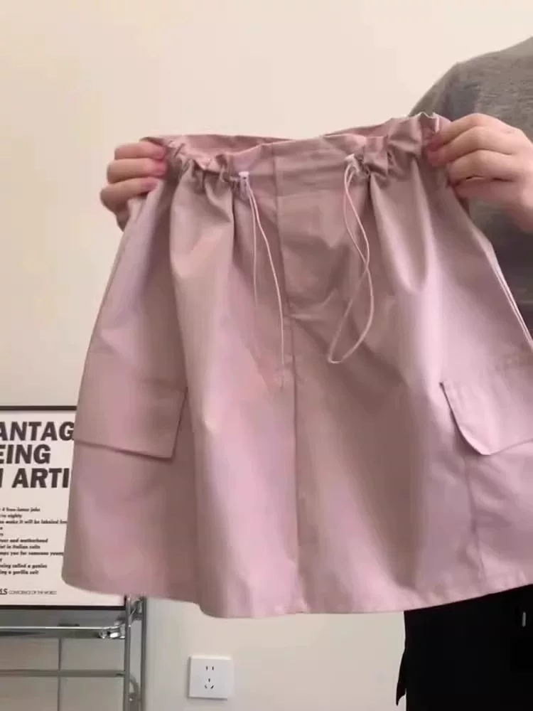 Váy ngắn màu hồng phong cách Dopamine dành cho nữ, váy cỡ lớn mùa hè, cỡ lớn, váy công sở chữ A eo cao kiểu dáng thời trang.