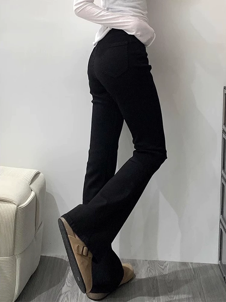 Quần jean ống loe dày lót lông cừu dành cho nữ, phong cách thu đông, cỡ lớn, lưng cao, giảm béo, che hông, quần ống chuông co giãn.