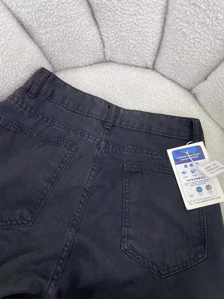 Quần jean Tencel dáng quả lê dành cho nữ, kiểu dáng mỏng mùa hè, cỡ lớn, cạp cao, mềm mại, tôn dáng, quần ống rộng dài chạm sàn chất liệu lụa đá