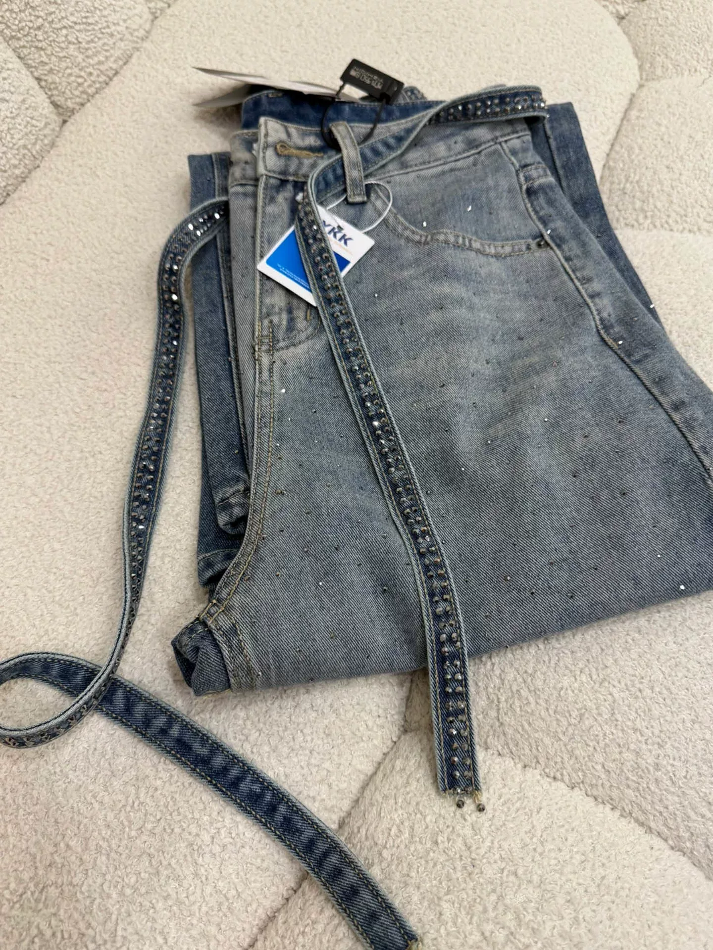 Quần jean Tencel đính đá cho nữ, size lớn, cạp cao, dáng rộng, mềm mại, tôn dáng, dành cho người có thân hình quả lê, quần ống rộng chất liệu lụa đá