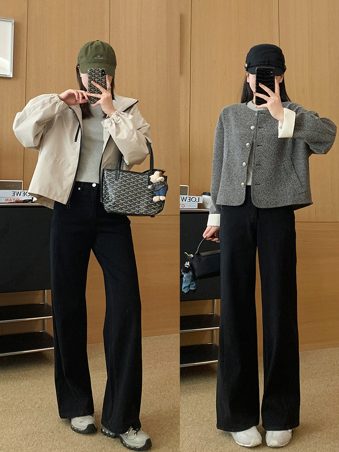 Quần jean ống loe lưng cao màu đen dành cho nữ, mùa thu đông, cỡ lớn, che hông, co giãn, giảm béo, lót lông cừu, quần ống loe dày