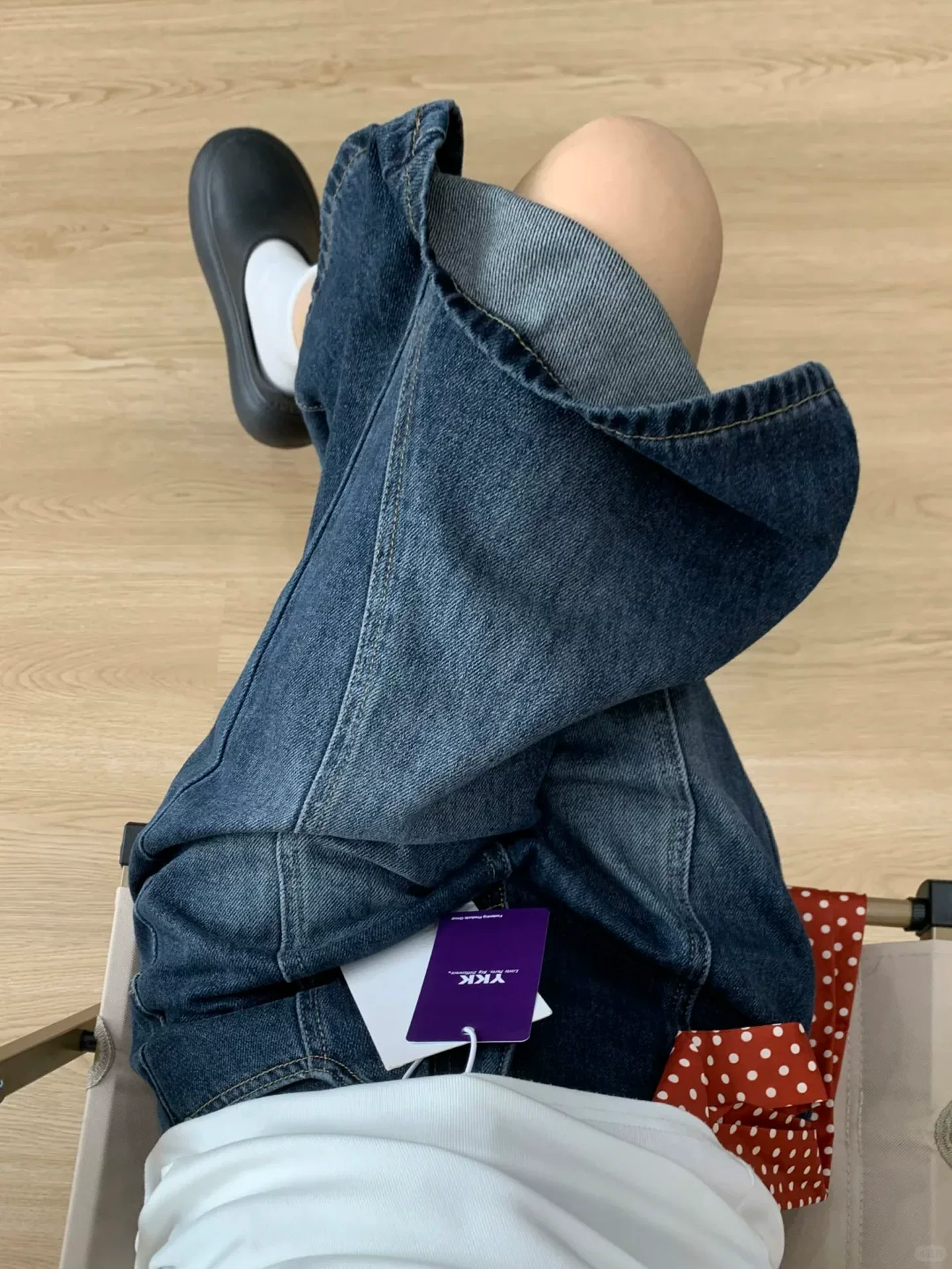 Quần ống rộng màu xanh đậm dành cho nữ, phong cách mùa hè, cỡ lớn, lưng cao, che hông, giảm béo, dáng quả lê, quần denim dài vừa phải.