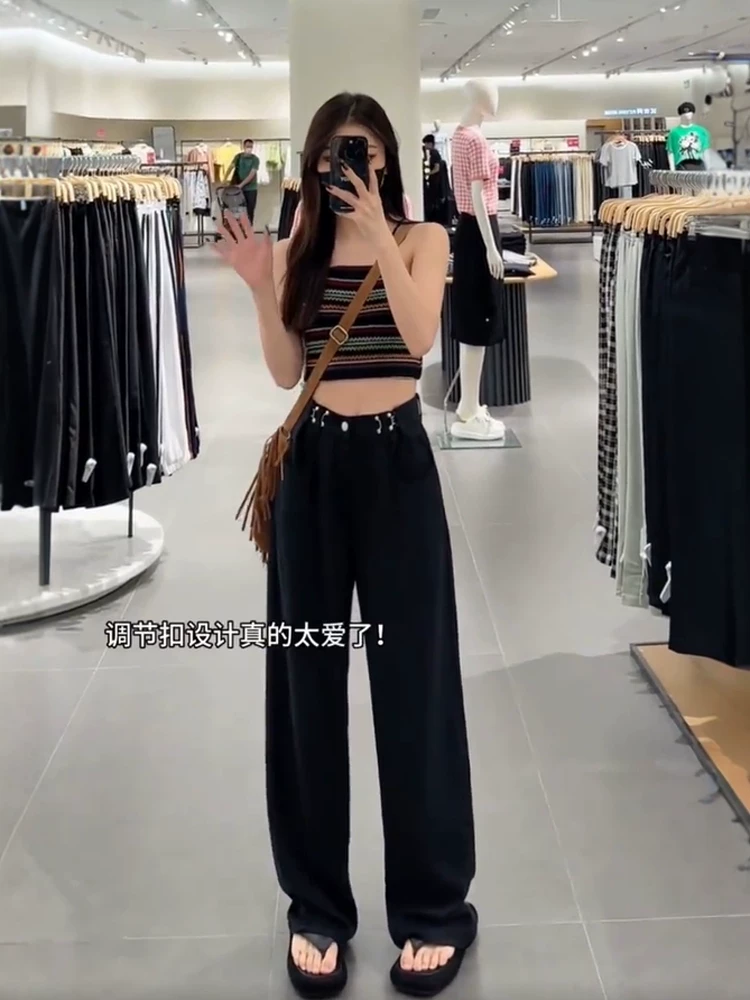 Quần jean Tencel đen dành cho nữ, kiểu dáng mỏng mùa hè, cỡ lớn, lưng cao, dáng rộng, mềm mại, tôn dáng, dáng quả lê, quần ống rộng