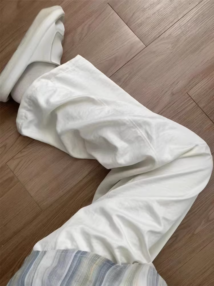 Quần âu dáng lê màu trắng dành cho nữ, kiểu dáng mỏng mùa hè, cỡ lớn, lưng cao, mềm mại, tôn dáng, quần ống rộng.