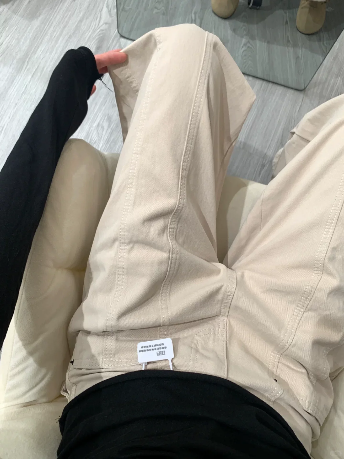 Quần jean công sở màu mơ dành cho nữ, phong cách đầu thu, cỡ lớn, lưng cao, dáng rộng, che hông, giảm béo, dáng quả lê, quần ống rộng