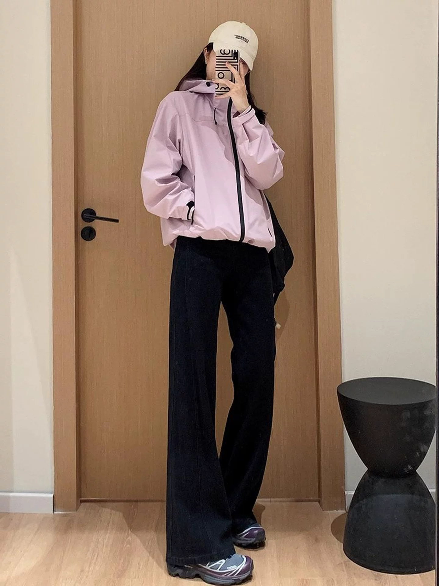 Quần jean ống loe lưng cao màu đen dành cho nữ, mùa thu đông, cỡ lớn, che hông, co giãn, giảm béo, lót lông cừu, quần ống loe dày