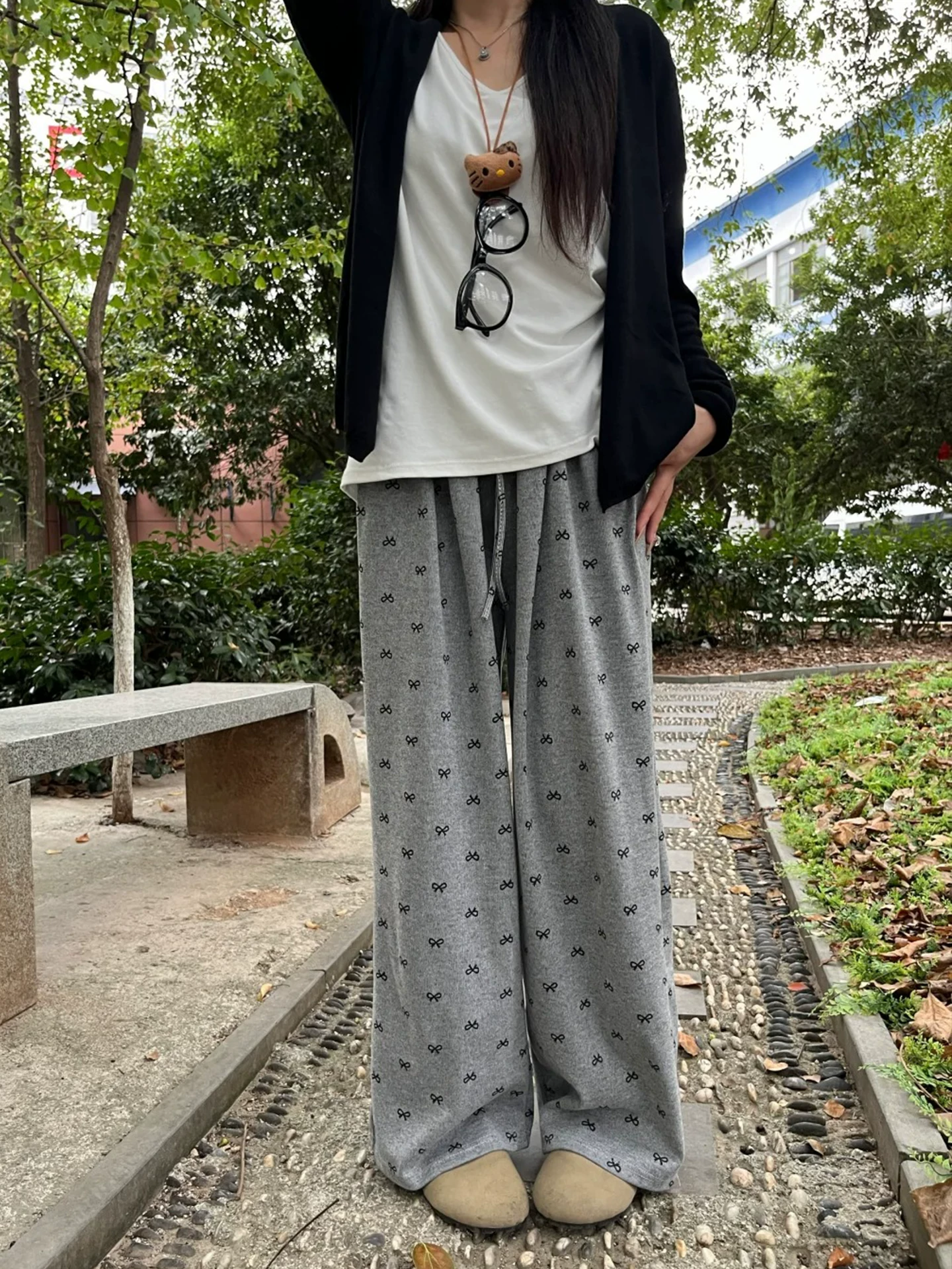 Quần âu nữ thắt nơ, kiểu dáng thu mới, size lớn, lưng cao, dáng rộng, tôn dáng, mềm mại, quần ống rộng thoải mái