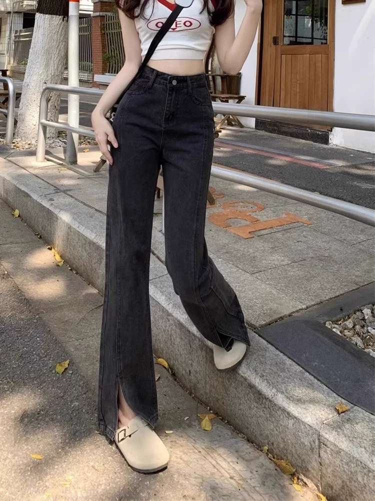 Quần jean ống đứng dáng lê dành cho nữ, cỡ lớn, phong cách mới đầu thu, lưng cao, dáng rộng, tôn dáng, quần ống rộng