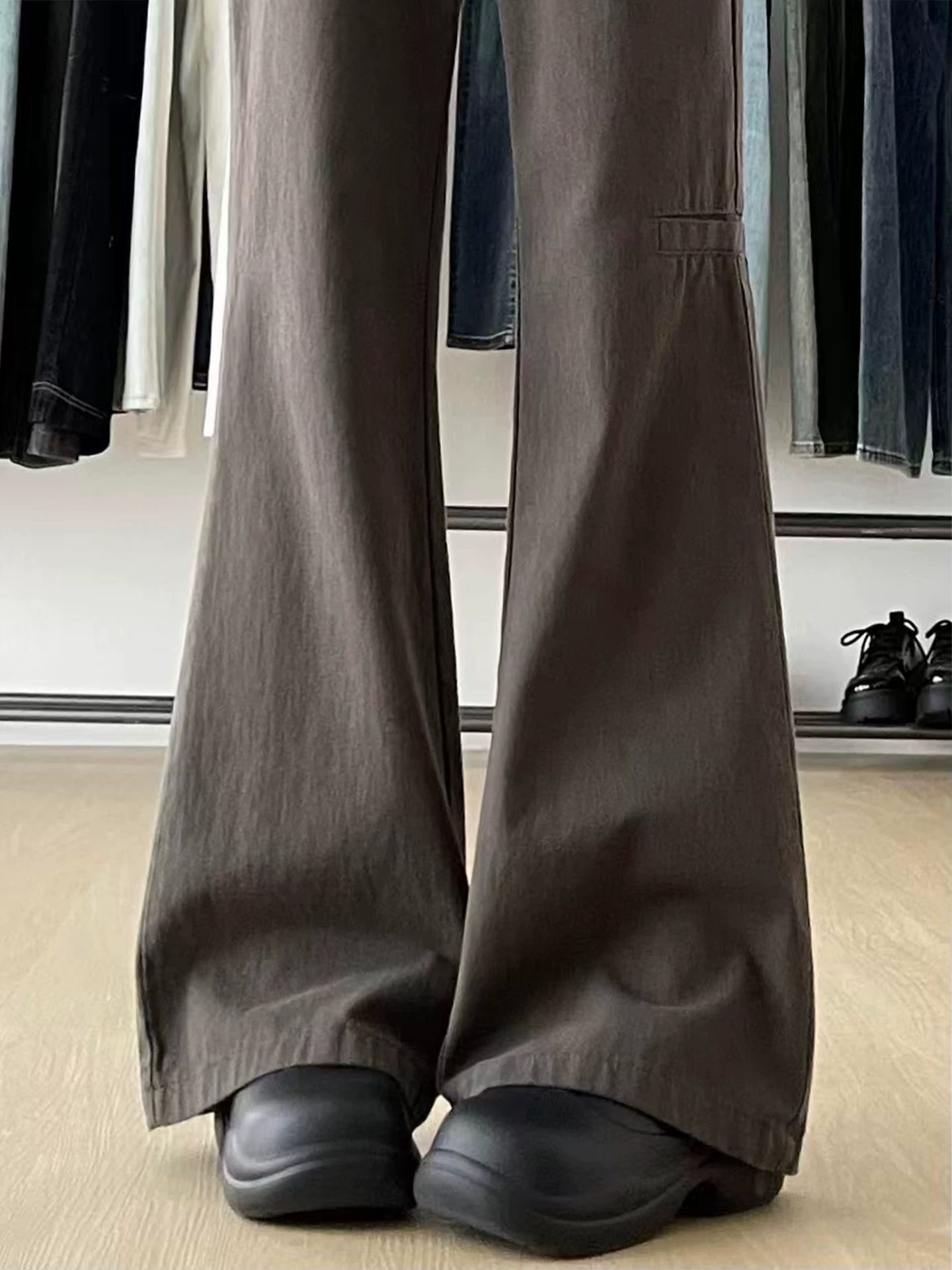 Quần jean dáng loe hai mảnh dành cho nữ, bộ sưu tập thu mới, size lớn, cạp cao, rộng rãi, tôn dáng, quần ống chuông.