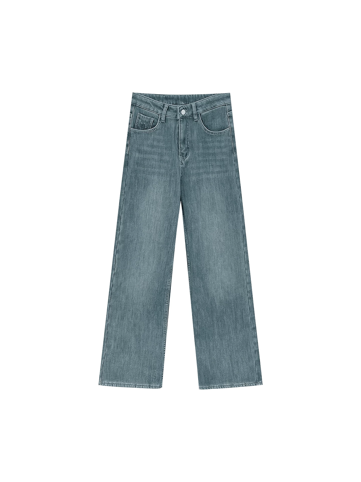 Quần jeans ống rộng màu xanh cổ điển dành cho nữ mùa thu đông 2025, lót lông dày, size lớn, dáng suông, dài chấm đất, giúp thon gọn vóc dáng