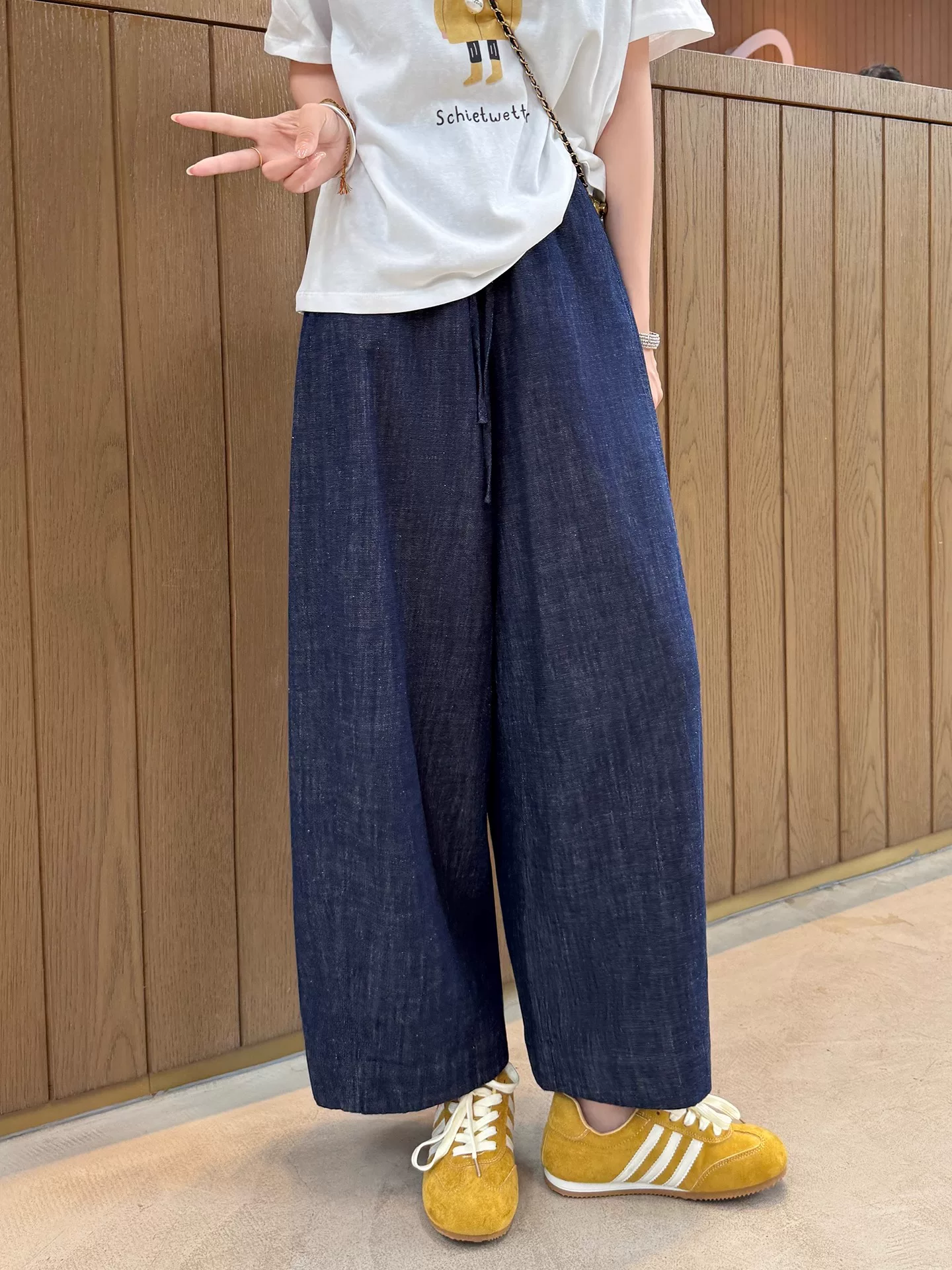 Quần jeans linen Tencel nữ hè 2025 kiểu mới, size lớn, cạp cao, dáng rộng, tôn dáng, ống rộng