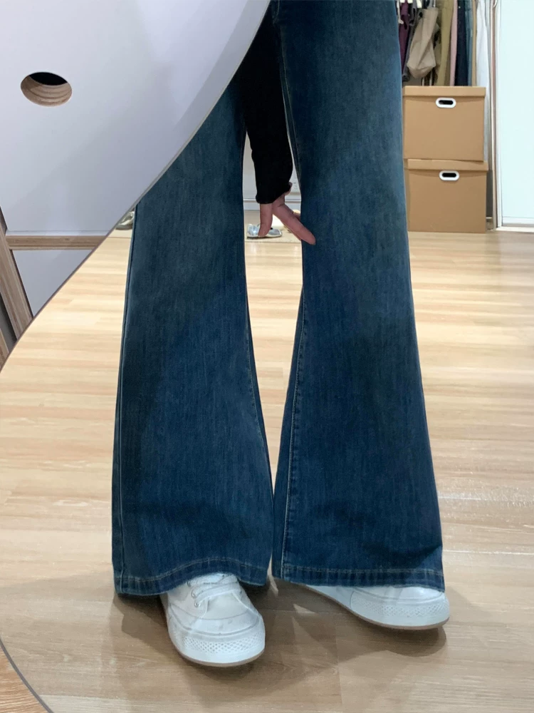 Quần jeans ống loe kiểu Mỹ cổ điển dành cho nữ, thu đông 2025, size lớn, cạp cao, co giãn, tôn dáng