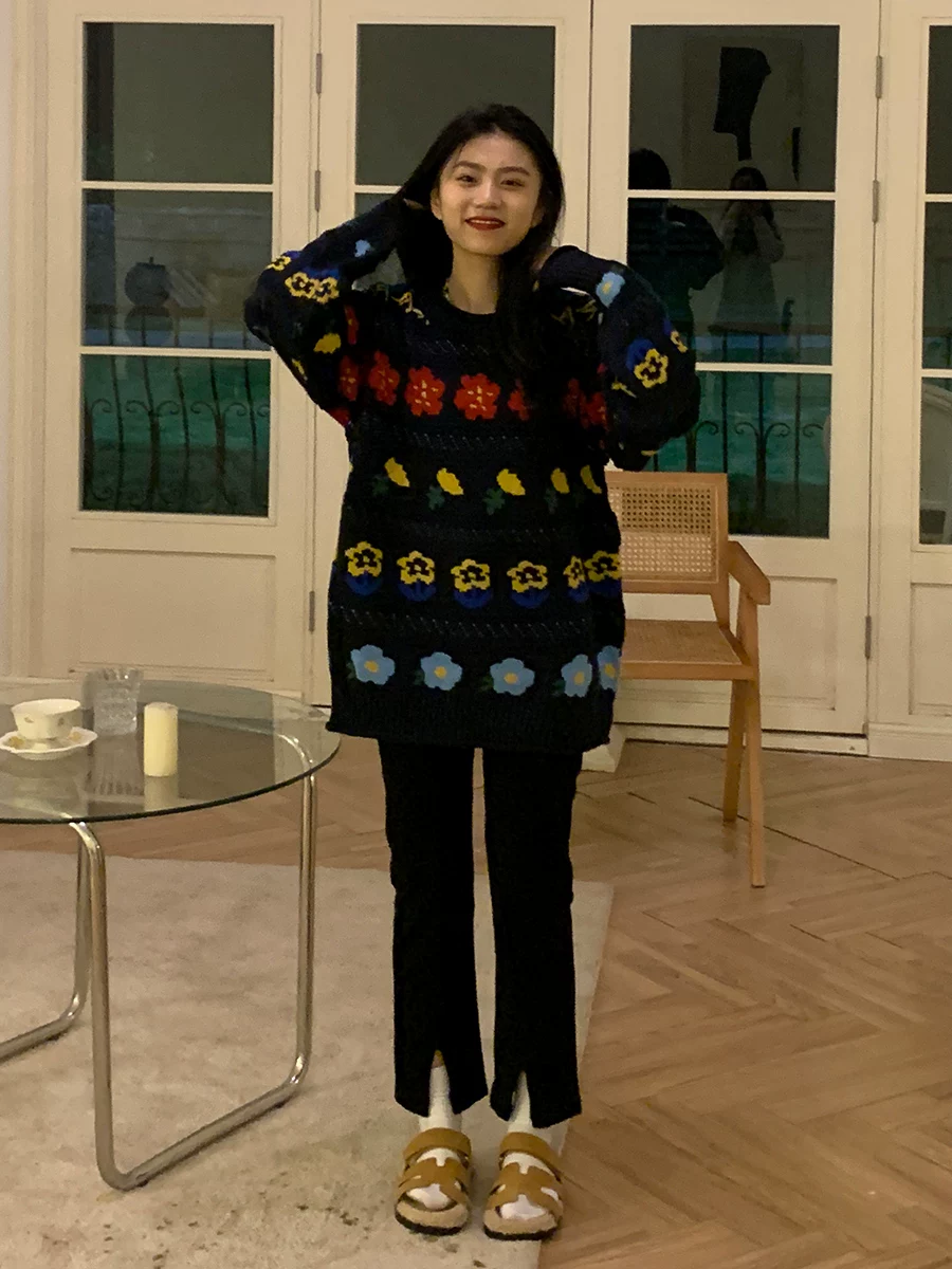 Quần jean xẻ tà màu đen dành cho nữ, mặc đầu thu, cỡ lớn, dáng rộng, tôn dáng, co giãn, nhỏ nhắn, quần thuốc lá ngắn.