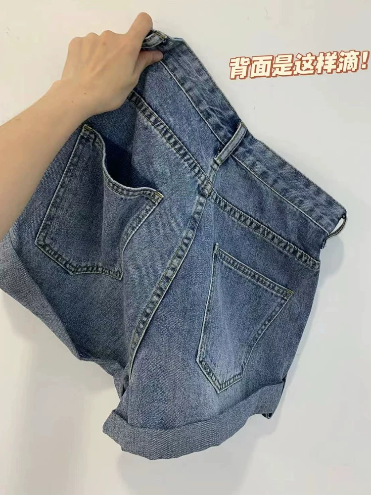 Quần short denim dáng chữ A, cạp cao, tôn dáng, rộng ống, kiểu dáng quả lê, dành cho nữ, size lớn, dáng nhỏ nhắn, mùa hè