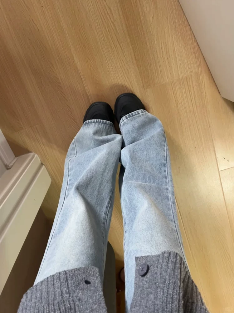 Quần jeans nữ màu sáng, kiểu dáng mới thu đông 2025, size lớn, cạp cao, rộng rãi, tôn dáng, ống rộng, dài chạm sàn