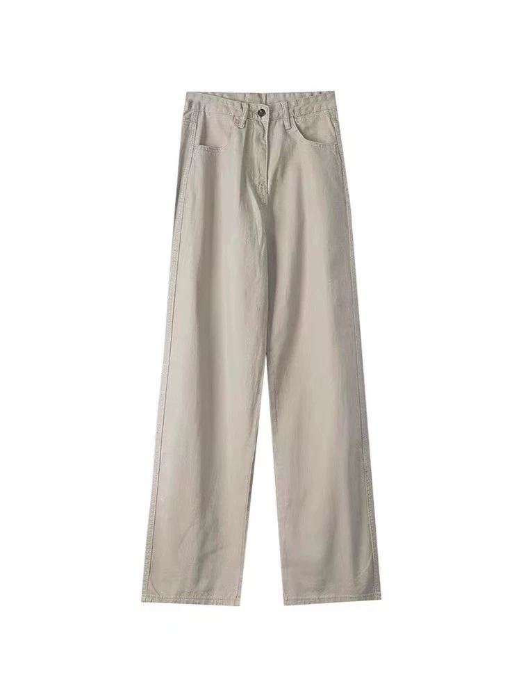 Quần jeans kaki ống đứng nữ, thu đông 2024, size lớn, cạp cao, dáng rộng, tôn dáng, dành cho người có dáng quả lê, quần ống rộng