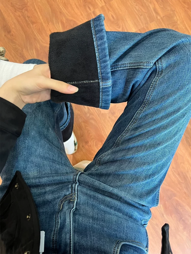 Quần jean ống loe nữ, kiểu thu đông, size lớn, cạp cao, co giãn, tôn dáng, lót lông cừu, dày dặn.