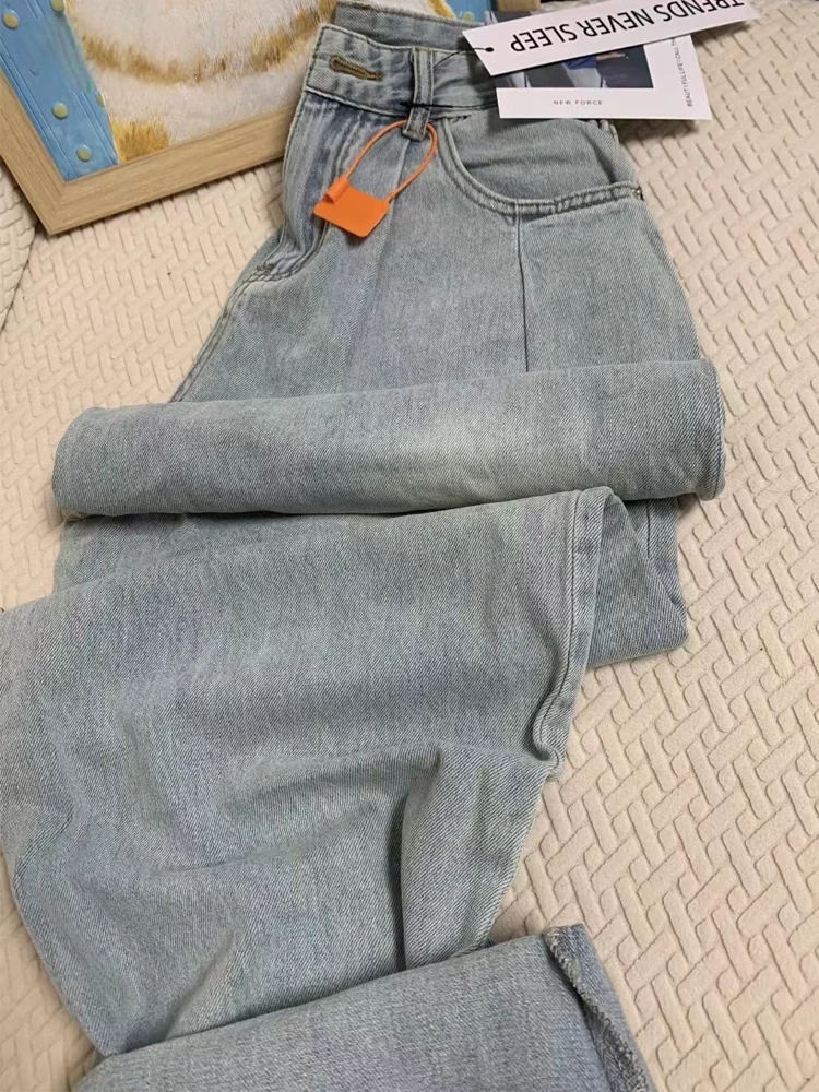 Quần jean ống thẳng Tencel dành cho nữ, kiểu dáng mỏng mùa hè, cỡ lớn, lưng cao, dáng rộng, mềm mại, tôn dáng, tăng chiều cao, quần ống rộng, dài chạm sàn.