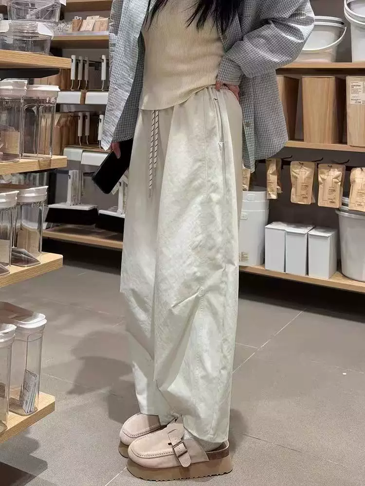 Quần ống rộng kiểu Nhật dành cho nữ, quần ống rộng dáng rộng cạp cao, dáng rộng, tôn dáng, dành cho người có thân hình quả lê, quần bóng bay chín phần, quần đèn lồng