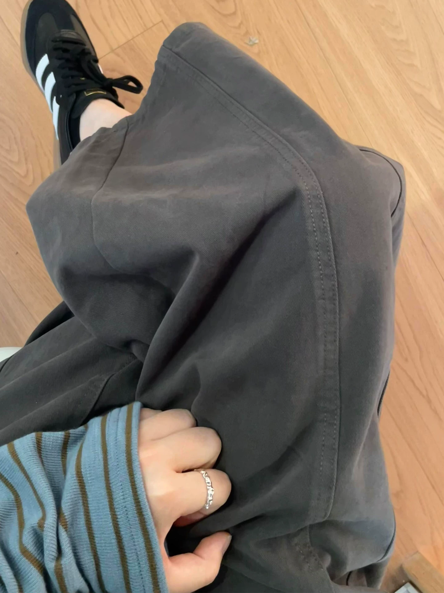 Quần ống rộng màu nâu thường ngày dành cho nữ, mùa thu, cỡ lớn, lưng cao, che hông, giảm béo, dáng quả lê, quần ống rộng ngắn