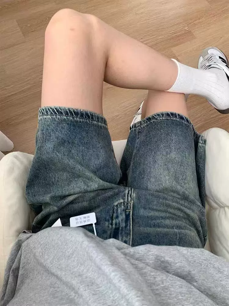 Quần short denim nữ mùa hè 2025, size lớn, cạp cao, dáng rộng, tôn dáng, dành cho người có thân hình quả lê, quần ống rộng, kiểu hot pants