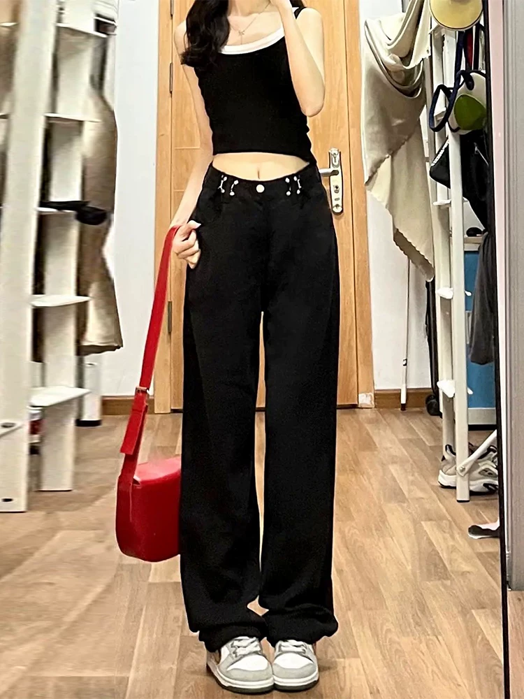 Quần jean Tencel dáng quả lê dành cho nữ, kiểu dáng mỏng mùa hè, size lớn, cạp cao, chất liệu lụa đá, quần ống rộng dài chạm sàn