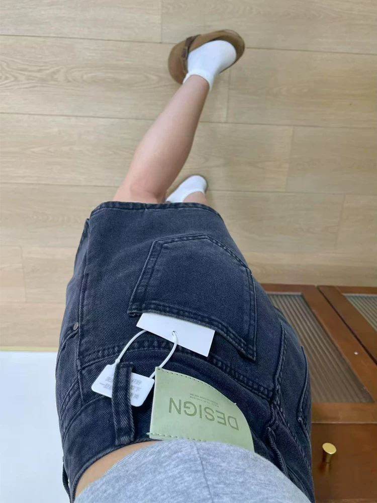 Quần short denim dáng lê dành cho nữ, kiểu dáng mỏng mùa hè, size lớn, cạp cao, xẻ tà che hông, quần ống rộng dáng chữ A tôn dáng