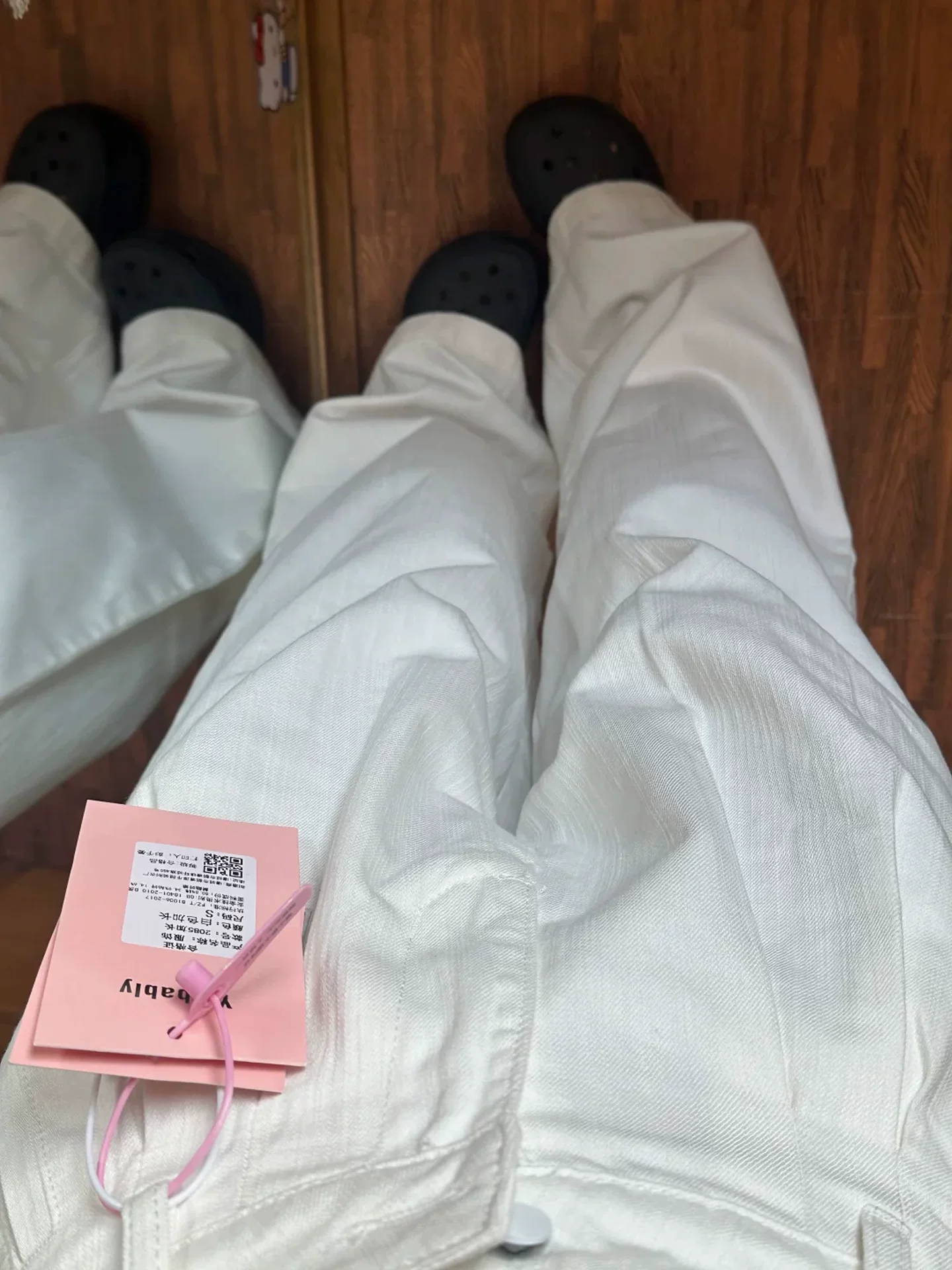 Quần jean ống rộng màu trắng có họa tiết dành cho nữ, phong cách đầu thu, cỡ lớn, lưng cao, dáng rộng, che hông, giảm béo, quần ống thẳng