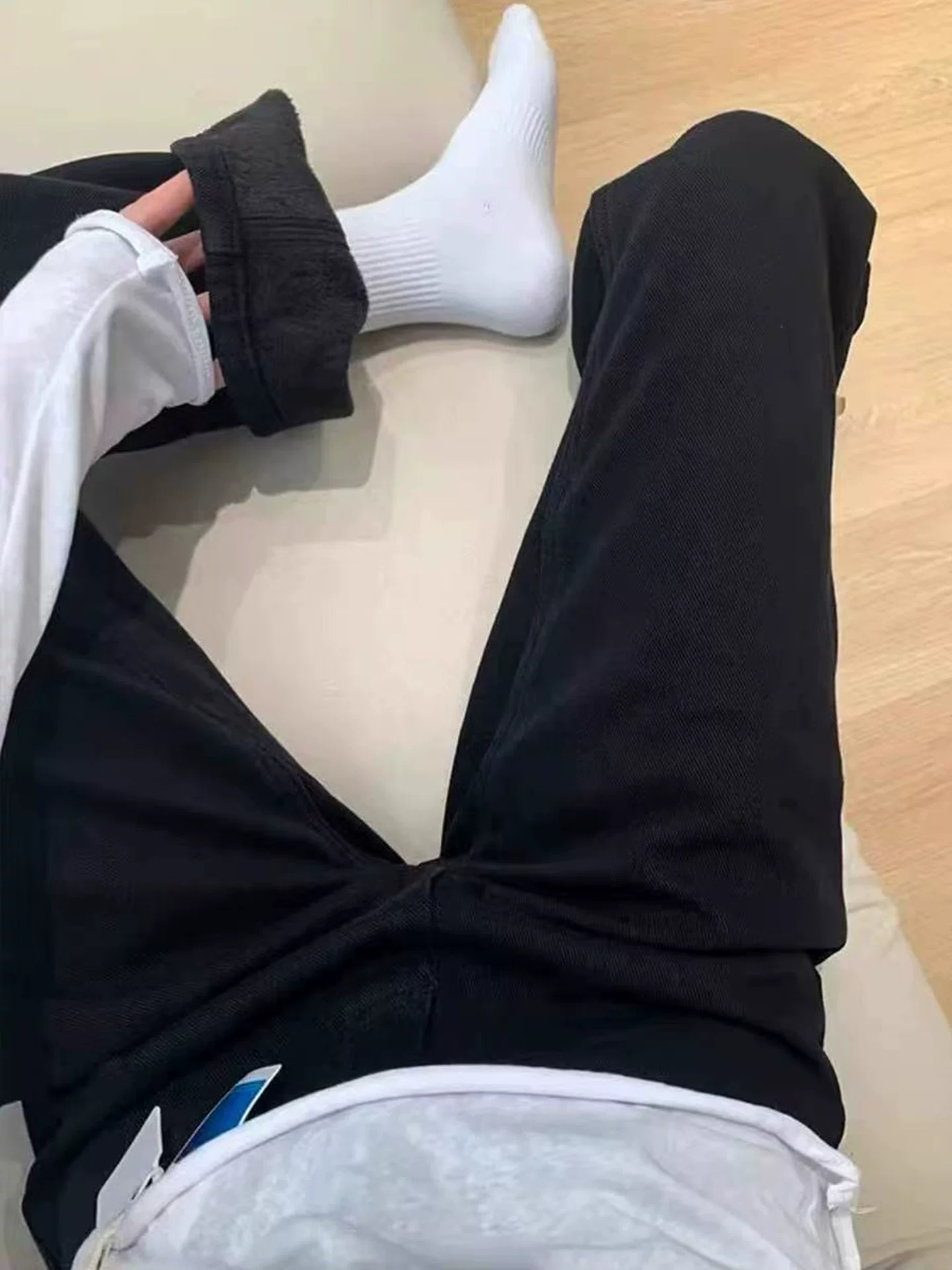 Quần jean đen dày có lót lông cừu dành cho nữ, cỡ lớn mùa đông, lưng cao, co giãn, giảm béo, ống rộng, quần dài đến sàn