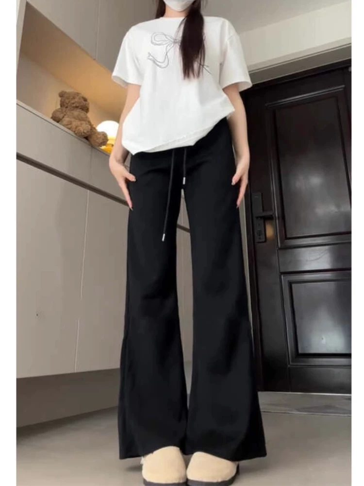 Quần ống loe thông thường dành cho nữ, cỡ lớn, kiểu thu đông, lót lông cừu, cạp cao, che hông, quần ống rộng, dáng quả lê, quần thể thao.