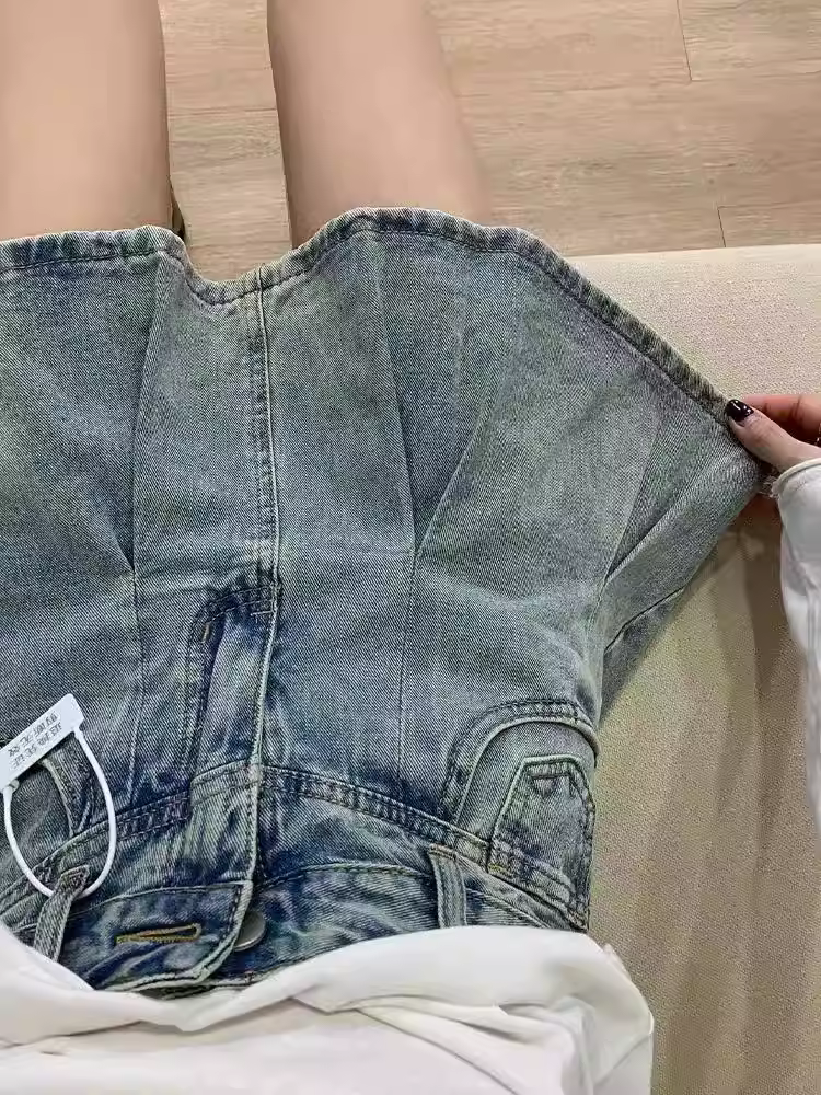 Váy denim nữ, kiểu mới mùa hè, cỡ lớn, lưng cao, che hông, giảm béo, dáng quả lê, váy ngắn xếp ly chữ A
