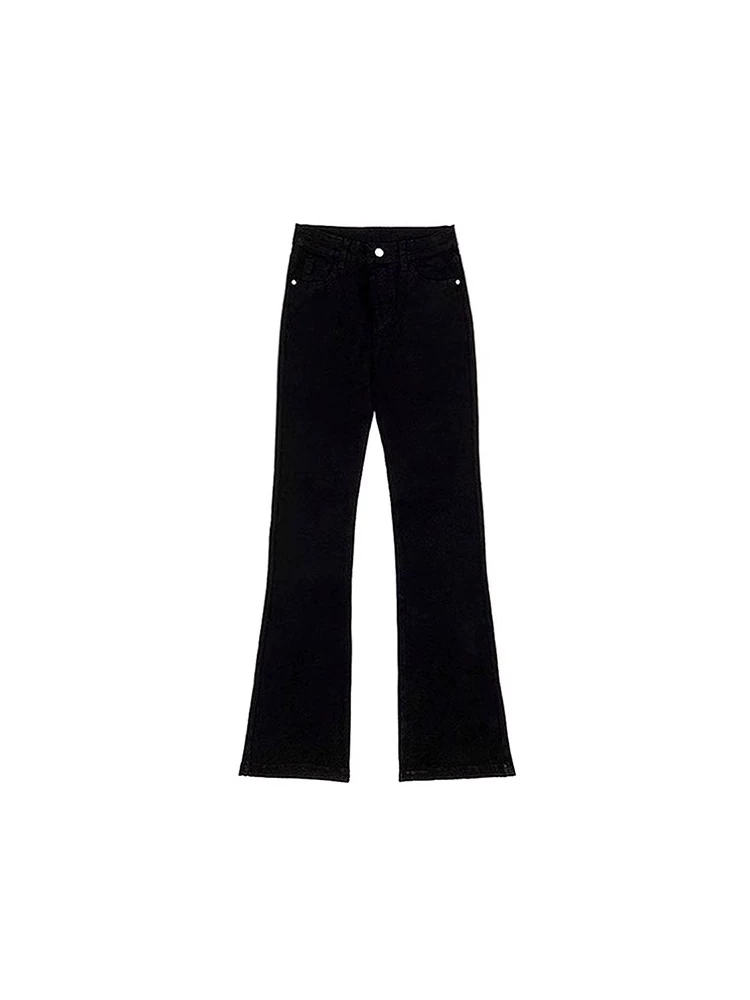 Quần jean ống loe dày lót lông cừu màu đen dành cho nữ, mùa thu đông, cỡ lớn, lưng cao, che hông, giảm béo, quần ống loe co giãn.