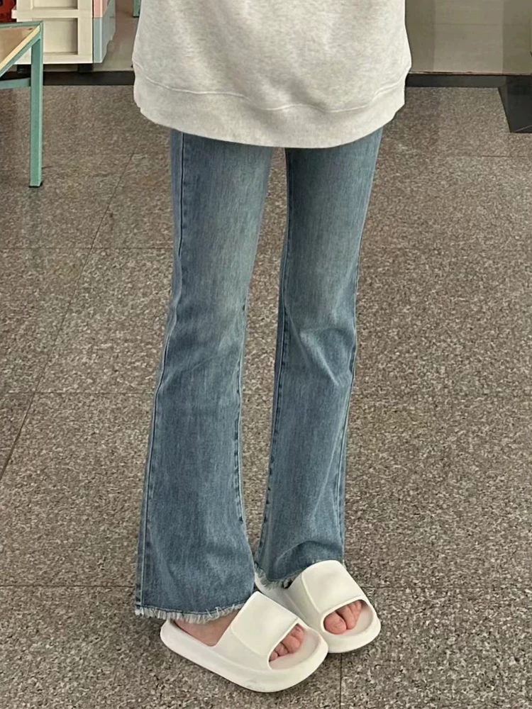 Quần jeans ống đứng xòe dành cho nữ, thu đông 2024, size nhỏ, size lớn, cạp cao, co giãn, che hông, quần bootcut tôn dáng