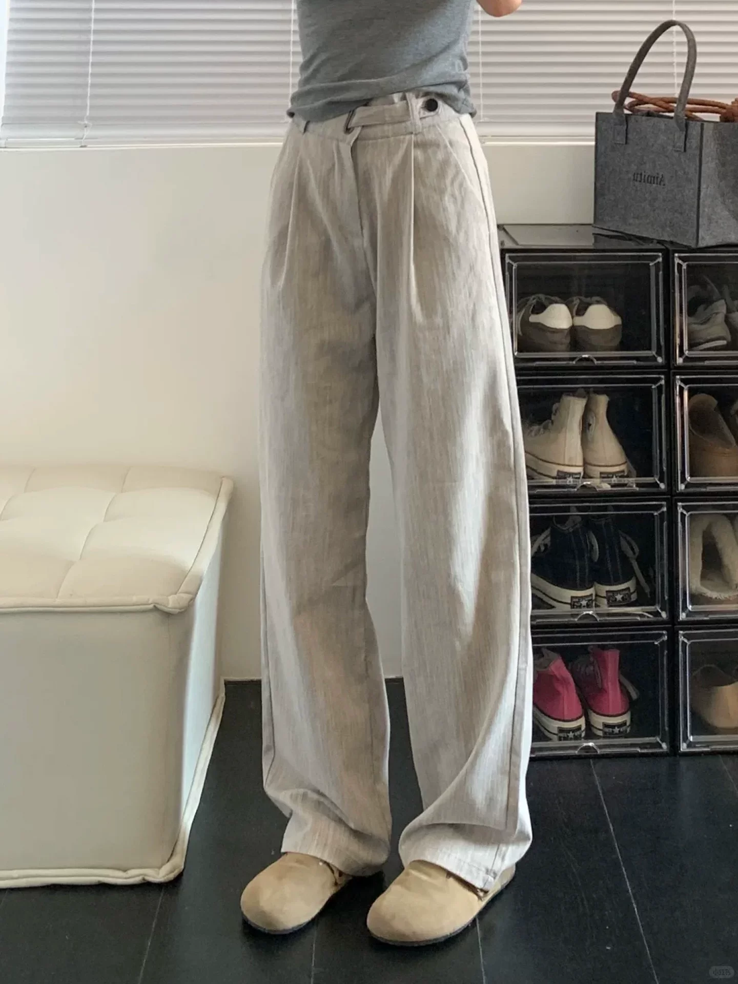 Quần ống rộng chất liệu lụa băng có họa tiết dành cho nữ, kiểu dáng thu mới, size lớn, cạp cao, mềm mại, tôn dáng, quần ống đứng mặc thường ngày