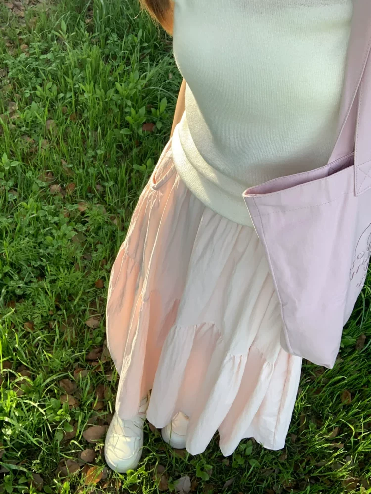 Váy hồng cho nữ, size lớn mùa hè, lưng cao, dáng rộng, tôn dáng, dáng quả lê, dáng chữ A, dài vừa phải, váy phồng.