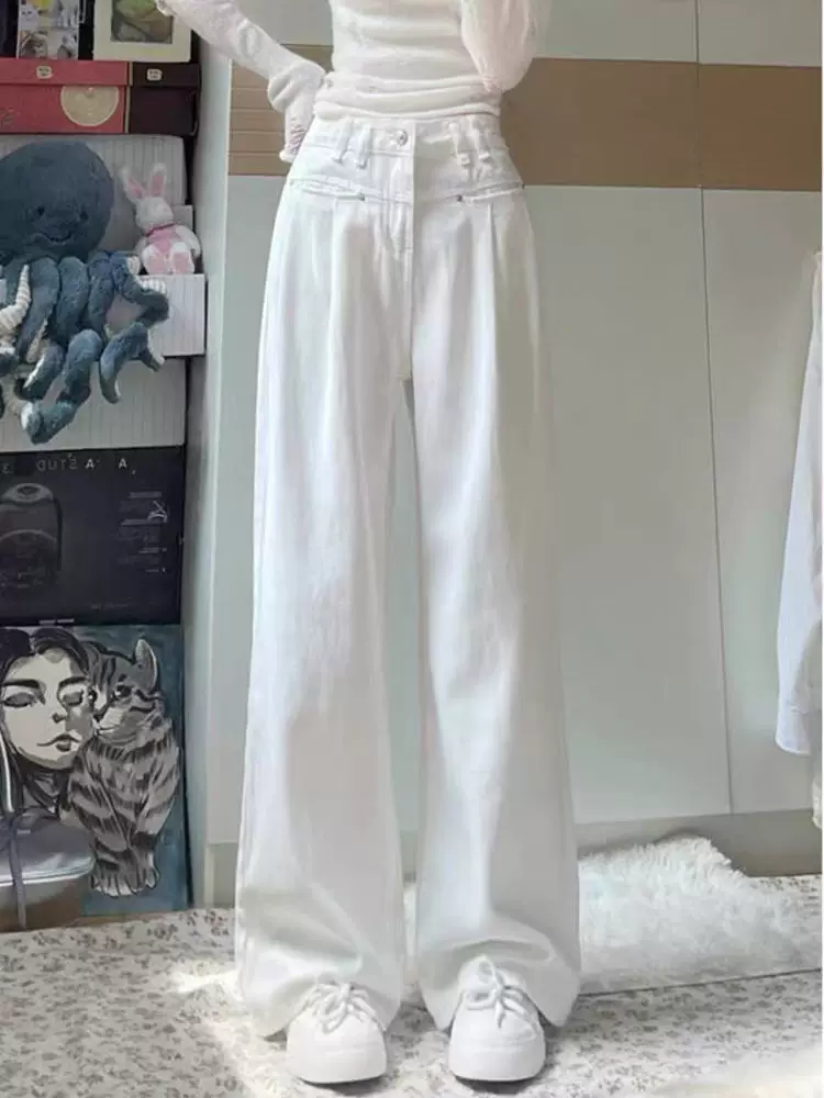 Quần jean Tencel trắng dành cho nữ, kiểu dáng mỏng mùa hè, cỡ lớn, lưng cao, dáng rộng, mềm mại, tôn dáng, chống thấm nước, chống gió, quần ống rộng chống bám bẩn.