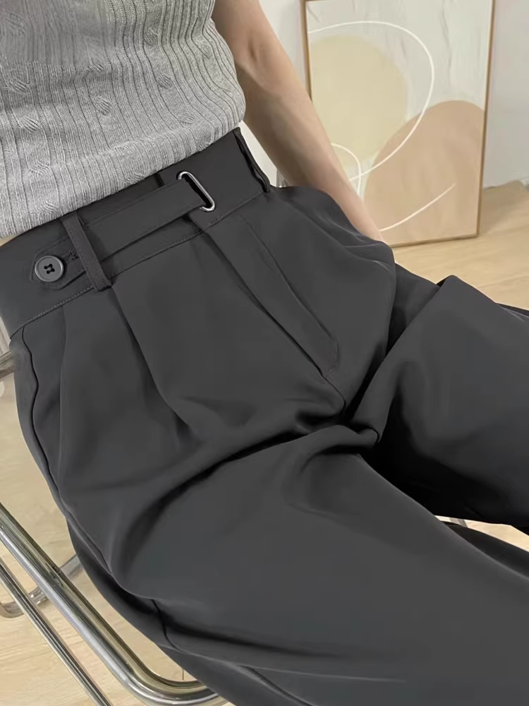 Quần âu dáng quả lê dành cho nữ, kiểu dáng mùa thu mới, cỡ lớn, lưng cao, rộng rãi, mềm mại, quần ống rộng giúp thon gọn vóc dáng