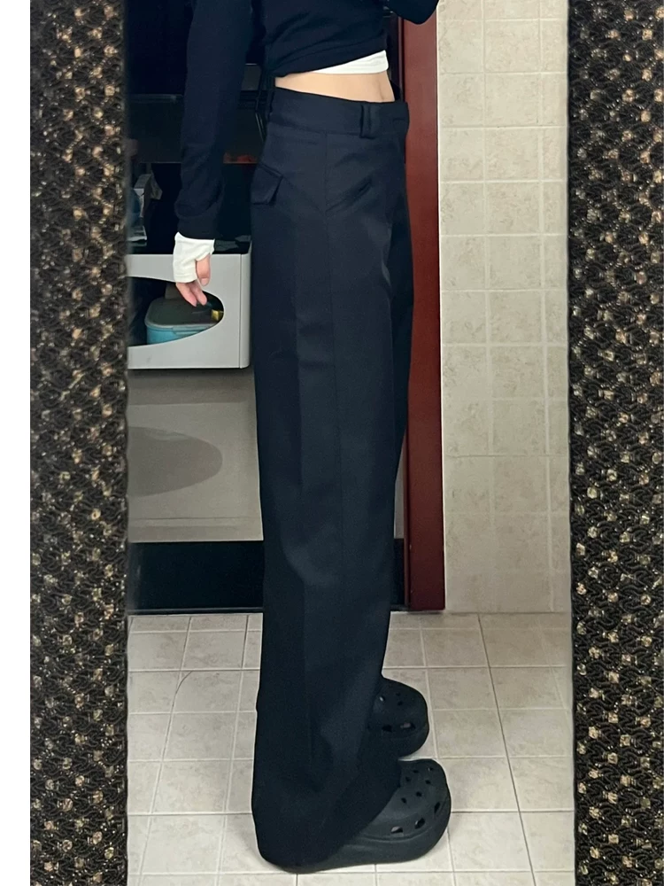 Quần âu đen nữ, kiểu mới mùa xuân, size lớn, cạp cao, chất liệu mềm mại, che hông, tôn dáng, quần ống rộng công sở