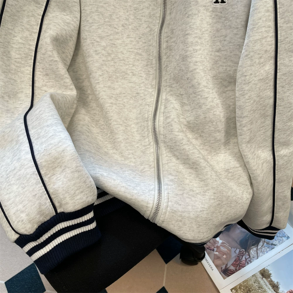 Áo khoác kiểu Mỹ dáng rộng, phong cách lười biếng, cổ đứng dành cho nữ, áo khoác thể thao giản dị mùa thu dành cho cặp đôi, áo khoác bóng chày