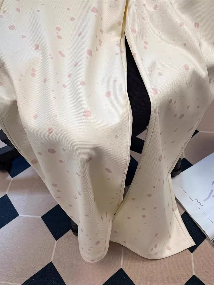 Quần dài chấm bi kiểu Hàn Quốc siêu xinh dành cho phụ nữ nhỏ nhắn, quần ống rộng dáng thẳng lưng cao kiểu dáng thời trang