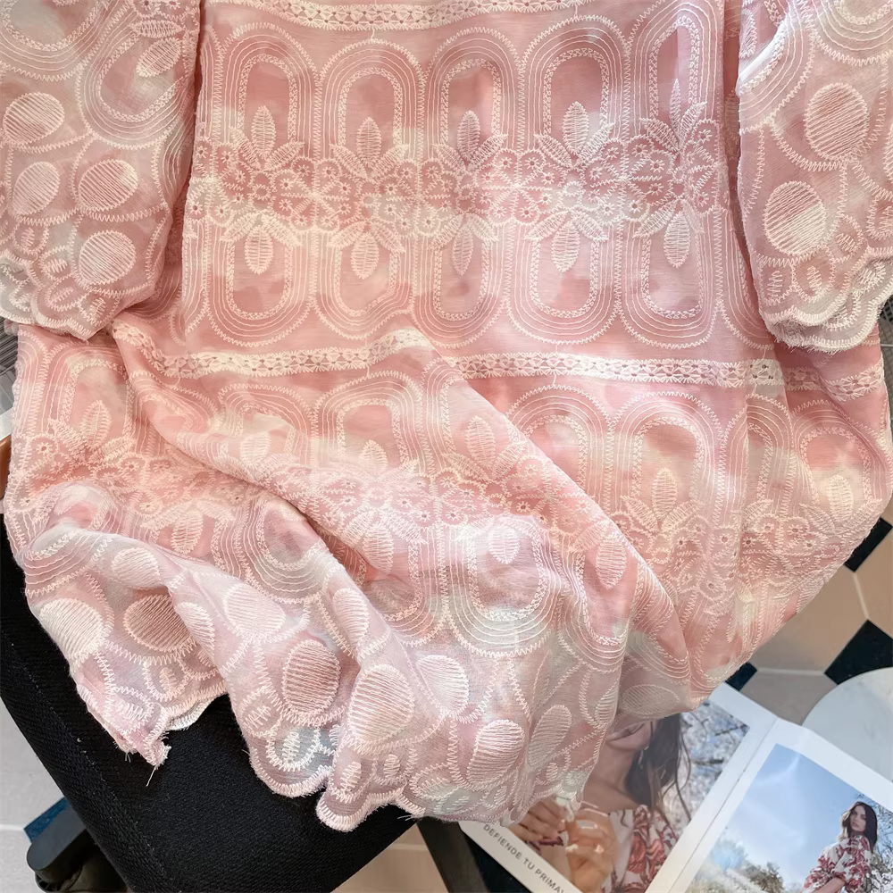 Áo ren thêu gradient kiểu Pháp dành cho nữ, thời trang mùa hè, áo sơ mi ngắn tay độc đáo, sang trọng và lộng lẫy