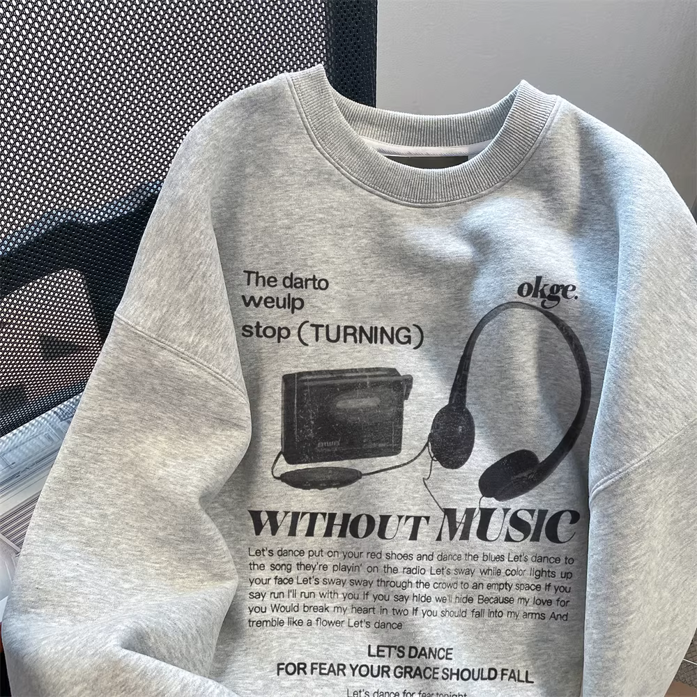 Áo nỉ không mũ màu xám cao cấp cổ điển của Mỹ dành cho nữ, thiết kế mỏng cho mùa thu, phong cách độc đáo, áo dài tay vai thường