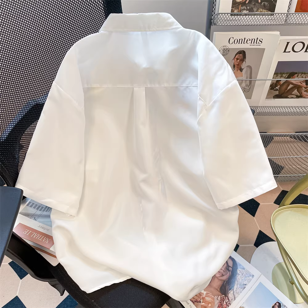 Áo sơ mi ngắn tay thêu hoa màu trắng dành cho nữ, áo khoác mùa hè dáng rộng cao cấp độc đáo