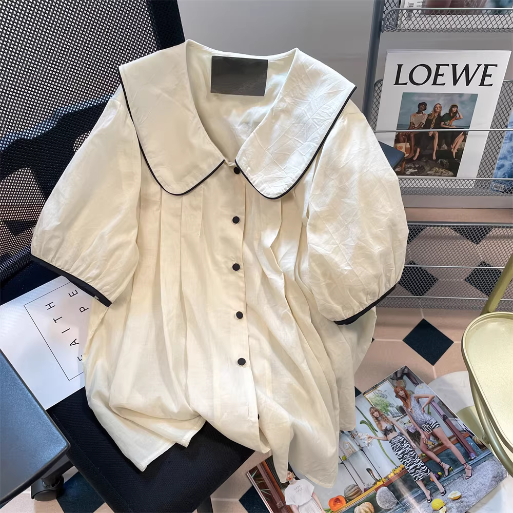 Áo sơ mi tay phồng thiết kế nhẹ nhàng kiểu Pháp dành cho nữ, phong cách cổ điển Hồng Kông, thời trang, trẻ trung, áo babydoll đa năng.