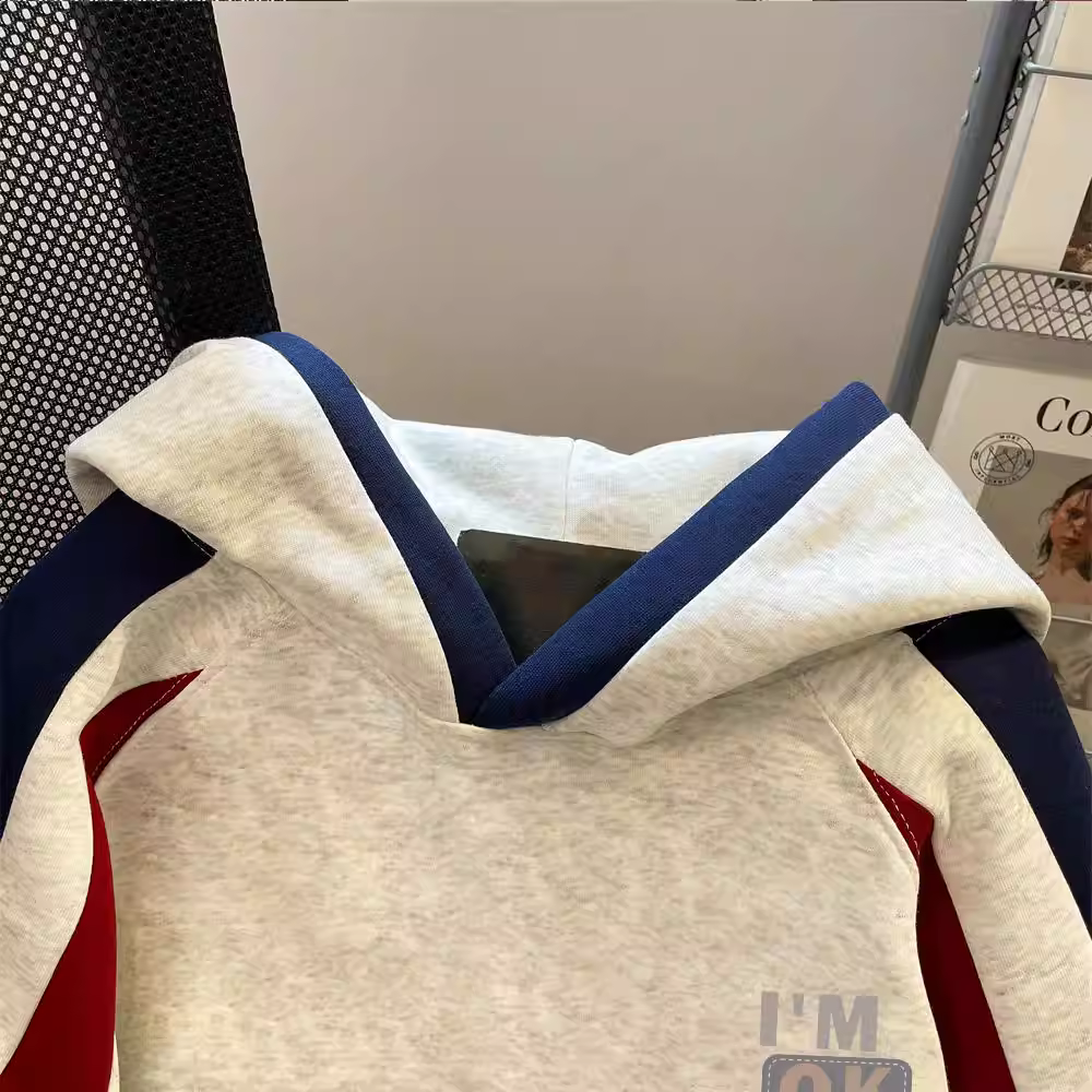 Áo hoodie oversize dành cho cặp đôi của Mỹ, thiết kế mùa xuân và mùa thu, áo khoác chắp vá phối màu độc đáo