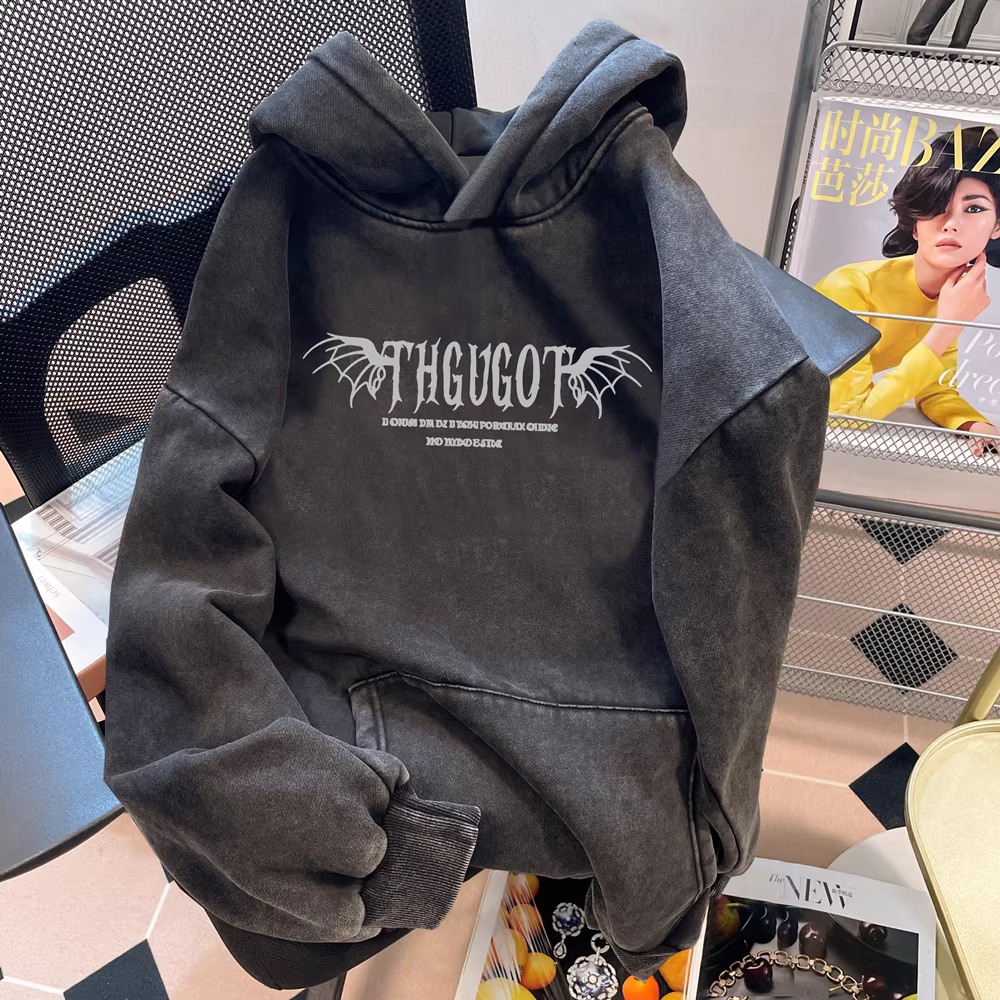 Áo khoác có mũ trùm đầu cổ điển phong cách đường phố châu Âu và Mỹ dành cho nữ, áo khoác có mũ trùm đầu phong cách Mỹ mùa thu dành cho cặp đôi hip-hop hạng nặng