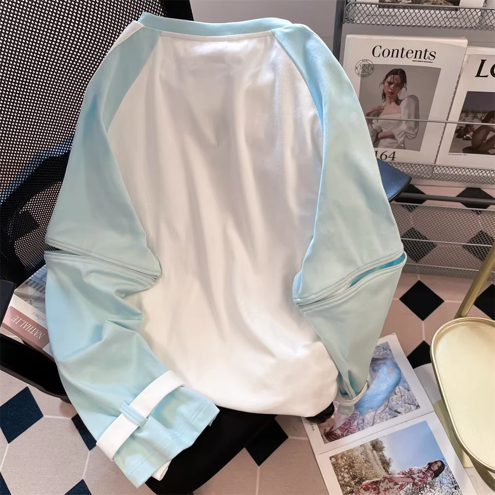 Áo thun tay dài có thể tháo rời theo phong cách anime Nhật Bản dành cho nữ, áo dài tay hình mèo dễ thương mùa thu mềm mại dành cho nữ