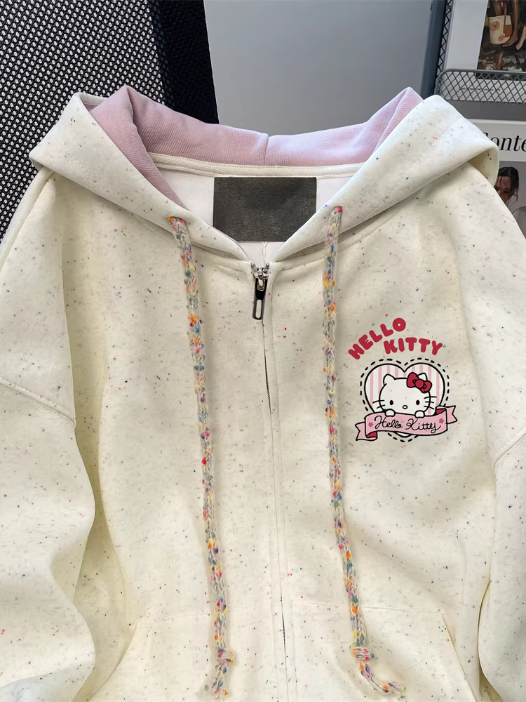 Áo khoác len hình mèo siêu dễ thương phong cách Hàn Quốc dành cho nữ, lót lông cừu mùa thu đông, áo cardigan có mũ rất đẹp dành cho học sinh trung học.