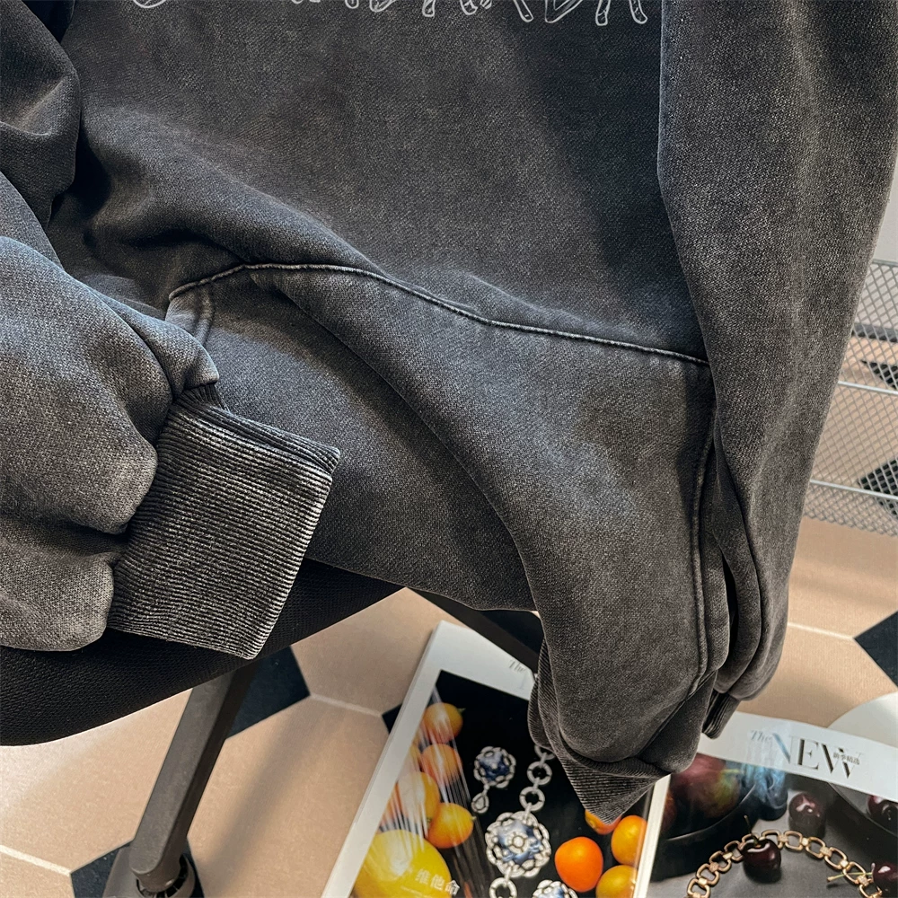 Áo hoodie in chữ kiểu retro Mỹ dành cho nữ, xu hướng quốc gia mùa thu, phong cách đường phố hip-hop, áo khoác vintage đã qua xử lý giặt mềm