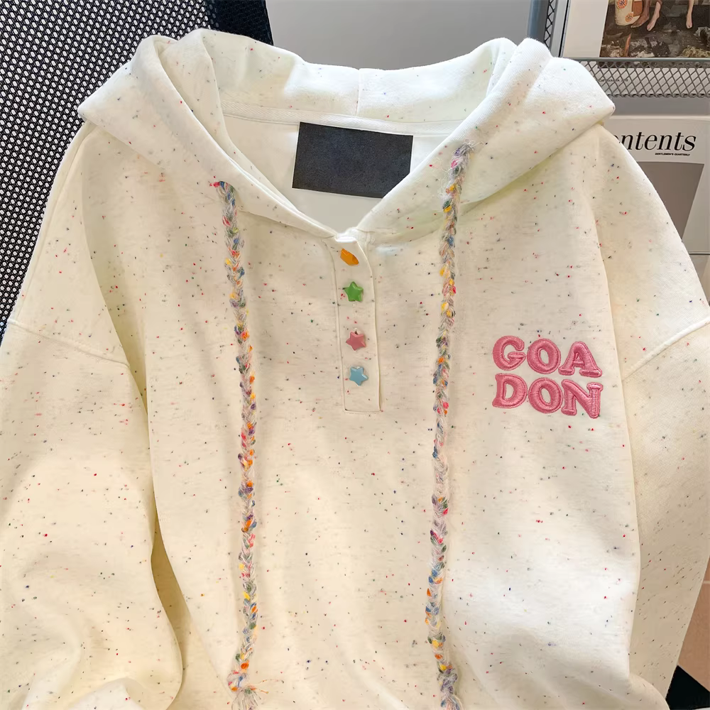 Áo khoác có mũ trùm đầu thêu chấm màu độc đáo phong cách Hàn Quốc dành cho nữ, mẫu mới mùa thu 2025, áo khoác vai thường nhỏ nhắn